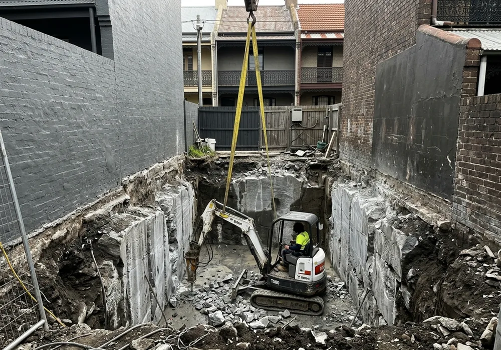 Rock excavation on a Chiswick block